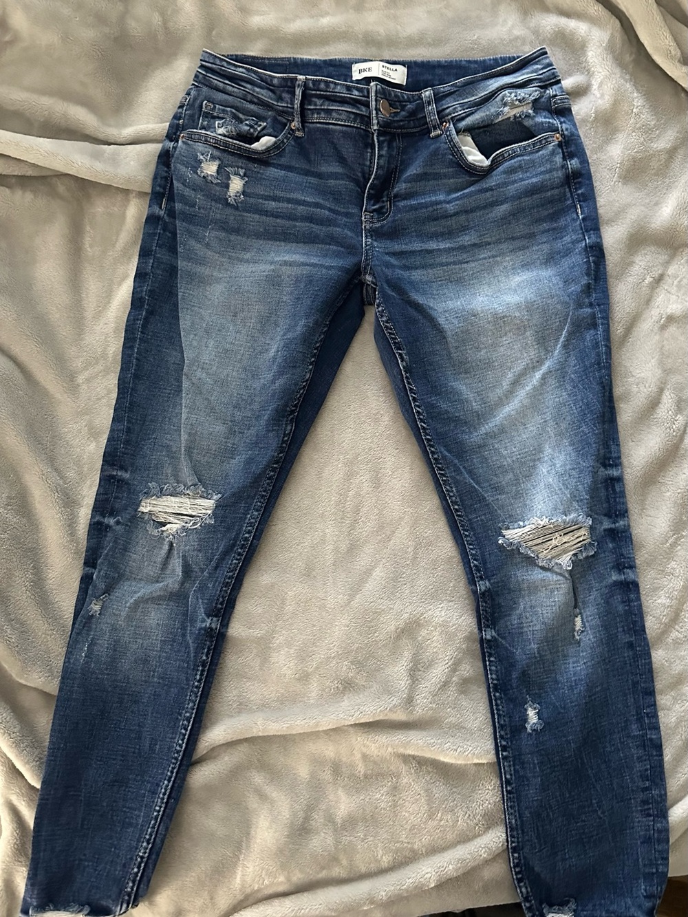 BKE Women's Skinny Jeans - Distressed Dark Blue Wash